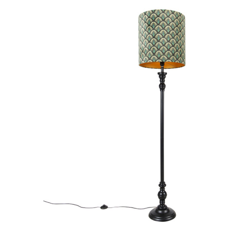 Klasická stojací lampa černá s odstínem páví design 40 cm - Classico QAZQA