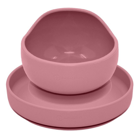 Petite&Mars Set jídelní silikonový TAKE&MATCH 2 ks talíř + miska Dusty Rose 6m+