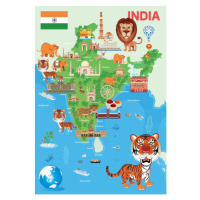 Ilustrace India Cartoon Map, drmakkoy, 26.7 × 40 cm