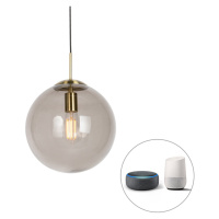 Chytrá závěsná lampa mosazná s kouřovým sklem 30 cm včetně Wifi ST64 - Kulička