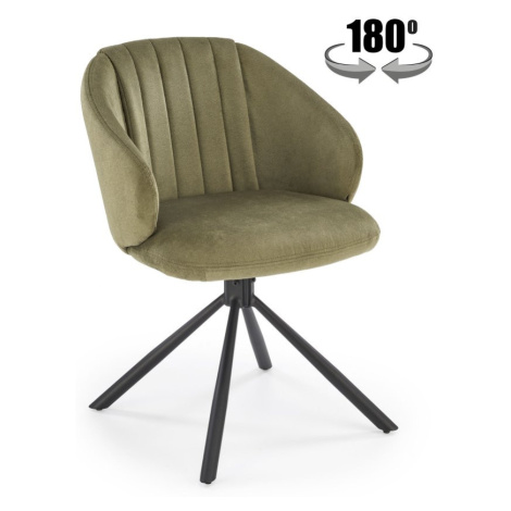 Jídelní otočné křesílko MERK — kov, látka, olivově zelená Halmar
