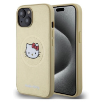 Kožené pouzdro Hello Kitty Kitty Head MagSafe pro iPhone 15 - zlaté