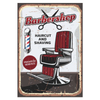 Ilustrace Barbershop chair and scissors, retro vector, seamartini, 26.7x40 cm