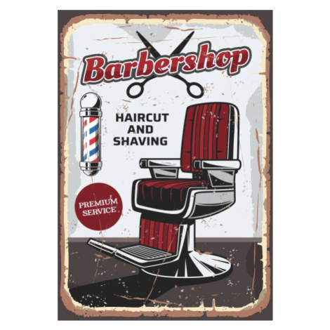 Umělecký tisk Barbershop chair and scissors, retro vector, seamartini, (26.7 x 40 cm)