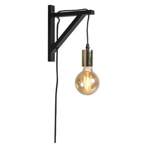 Nástěnná lampa černá se zlatem - Hangman QAZQA