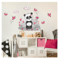 Dětské samolepky na zeď - Panda s kytičky