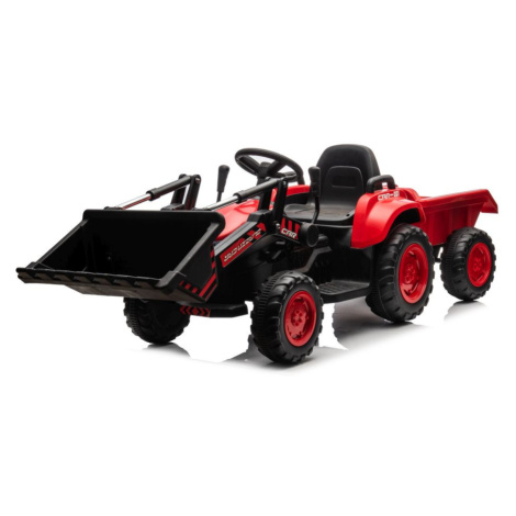 Mamido Dětský elektrický traktor s radlicí a přívěsem červený