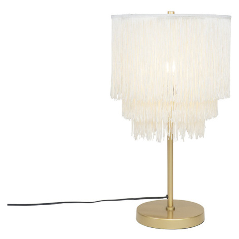 Orientální stolní lampa zlatého krémového stínu s třásněmi - Franxa QAZQA