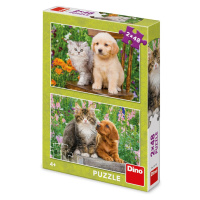 Puzzle 2x48 Pejsek a kočička na zahradě