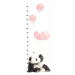 Dekornik Samolepka do dětského pokoje růstový graf panda  s růžovými balónky 150x70cm
