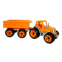 Teddies Traktor s vlekem plast 53cm na volný chod 2 barvy v síťce