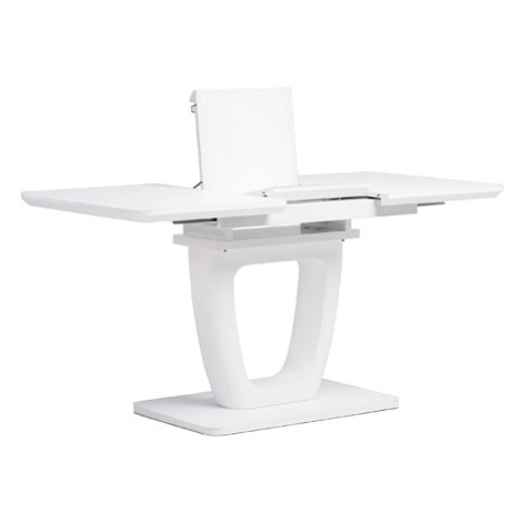Jídelní stůl 110+40x75 cm, bílá 4 mm skleněná deska, MDF, biely matný lak Autronic