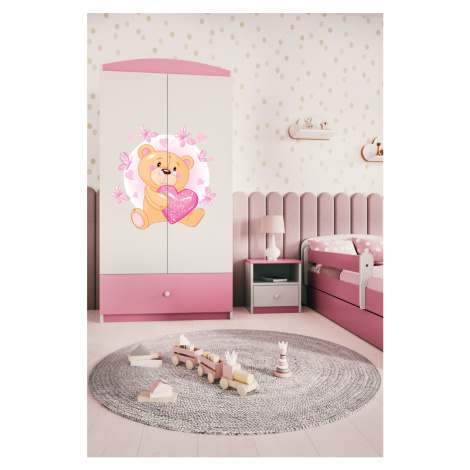 Kocot kids Dětská skříň Babydreams 90 cm medvídek s motýlky růžová