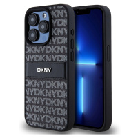 DKNY PU Leather Repeat Pattern Tonal Stripe kryt iPhone 14 Pro Max černý
