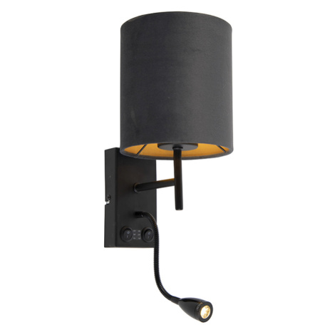 Nástěnná lampa ve stylu Art Deco černá se sametovým tmavě šedým odstínem - Stacca QAZQA