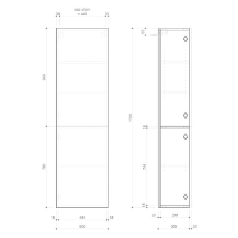 SAPHO ESPACE skříňka 50x172x32cm, 2x dvířka, levá/pravá, dub alabama ESC450-2222