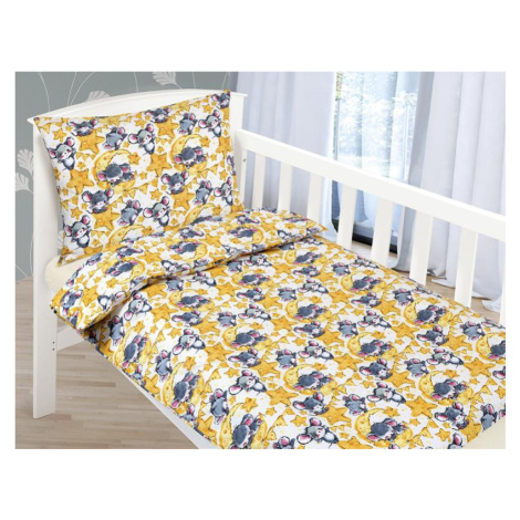 veratex Dětské povlečení bavlna Agáta Myšky - žlutá, šedá 90x135, 45x60 cm