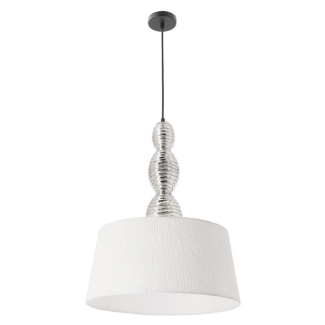 Stříbrná závěsná lampa RAKLI E27 1x60W s bílým stínidlem, moderní do obývacího pokoje, ložnice,  CANDELLUX