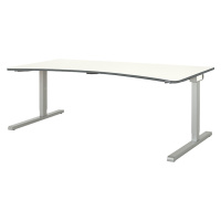 mauser Zaoblený výškově nastavitelný stůl, šířka 2000 mm, deska bílá, podstavec v hliníkové barv