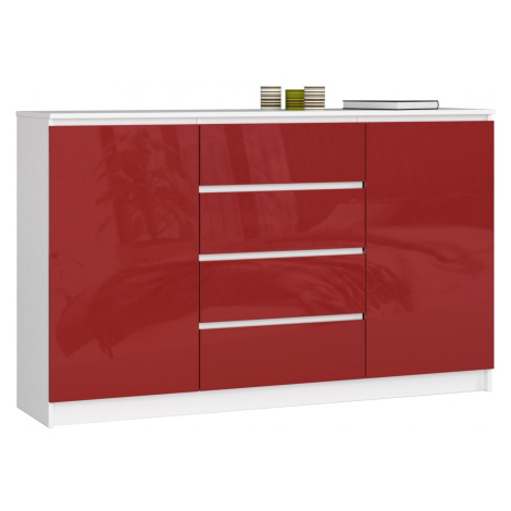 Ak furniture Komoda Tove K 160,4 cm bílá/červená lesklá