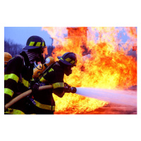 Fotografie Firemen fighting blaze with hose., Ted Horowitz Photography, 40x26.7 cm