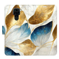 iSaprio flip pouzdro GoldBlue Leaves pro Xiaomi Redmi Note 9