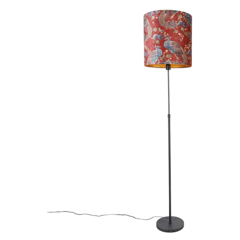 Stojací lampa černý odstín páv design červená 40 cm - Parte QAZQA