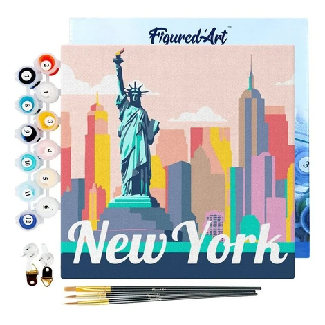 Mini malování podle čísel - Travel Poster New York Socha Svobody 20x20cm na rámu Figured ART