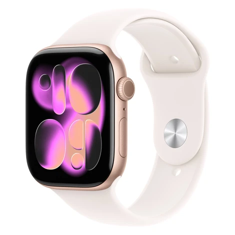 Apple Watch Series 11 Cellular 42mm Růžově zlatý hliník se světle ruměným sportovním řemínkem - 