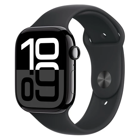 Apple Watch Series 10 42mm Klavírně černý hliník s černým sportovním řemínkem - S/M