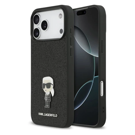 Karl Lagerfeld Fixed Glitter Metal Ikonik Zadní Kryt pro iPhone 17 Pro Max Black