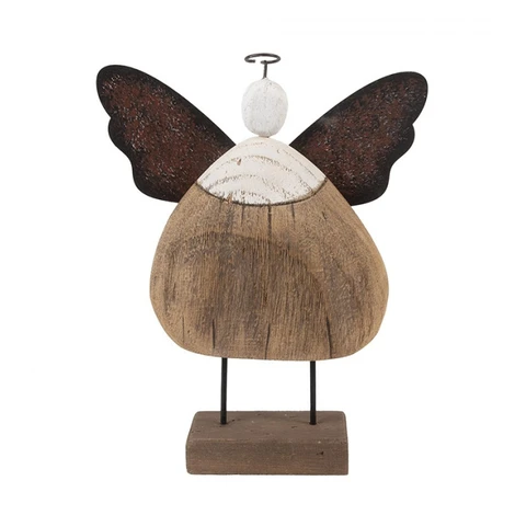 Dřevěná dekorace široký anděl s drátěnou svatozáří a patinou L Celpas – 20x6x25 cm Clayre & Eef