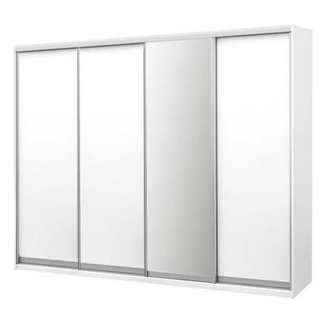 Skříň 4D 2500x2400x600, 3 DTD + 1 zrcadlo, bílá