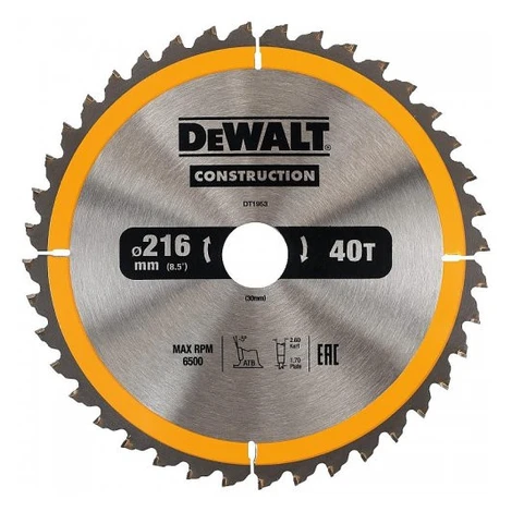 Pilový kotouč 216x30mm 40z ATB 5° DeWALT DT1953 DT1953