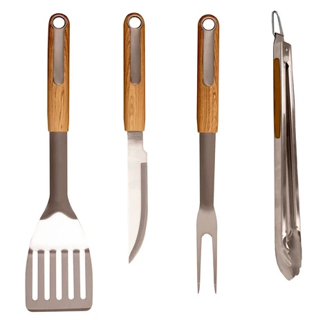 Riwall PRO RBBQ 4W SET 4-dílná prémiová nerezová sada grilovacího nářadí RACC00132