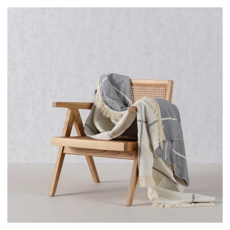 Dekoria Deka Cotton Cloud 150x200 Grey&Ecru Check, 150 x 200 cm