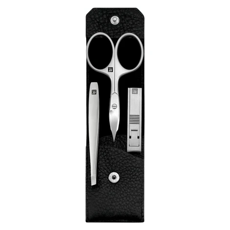 Zwilling Beauty Premium manikúra Yak, kožené pouzdro, 3 ks (nůžky, štípátko, pinzeta), černá 986