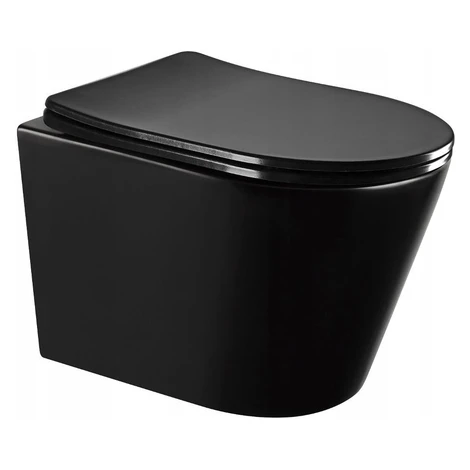 MEXEN - Rico Závěsná WC mísa Rimless včetně sedátka s slow-slim, Duroplast, černá mat - 30721085