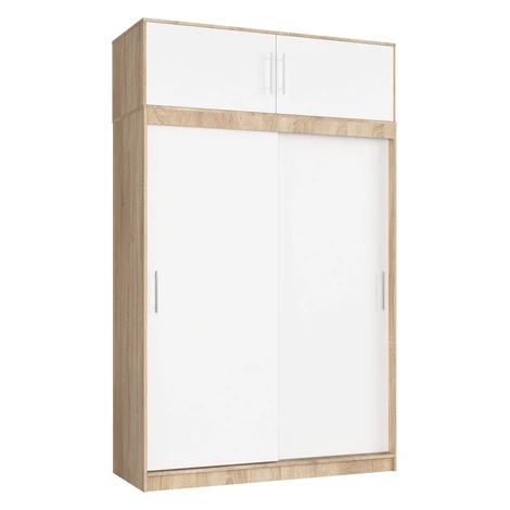 Ak furniture Šatní skříň s posuvnými dveřmi a nástavcem MONO CLP 150 cm dub sonoma/bílá
