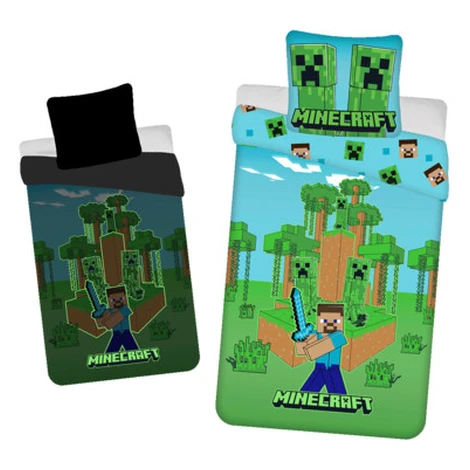 Jerry Fabrics Bavlněné povlečení 140x200 + 70x90 cm - Minecraft "Jungle Fight" se svítícím efekt