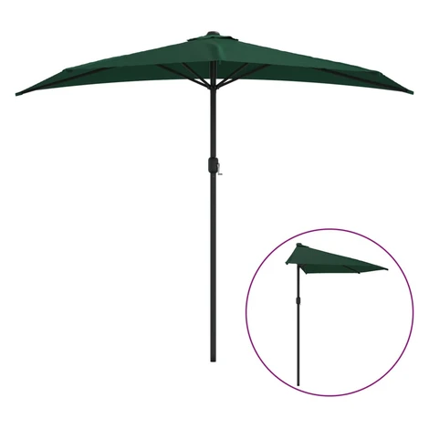 vidaXL Slunečník na balkon hliníková tyč zelený 270 x 144 cm půlkruh