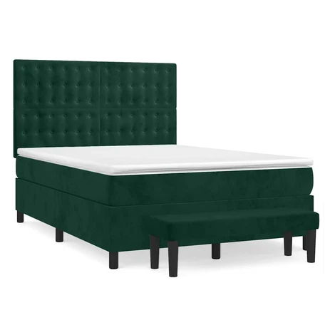 vidaXL Box spring postel s matrací tmavě zelená 140x190 cm samet