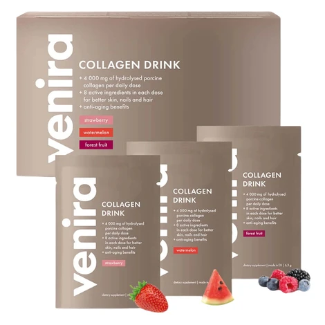 VENIRA kolagenový drink pro vlasy, nehty a pleť, mix 3 příchutí (jahoda, meloun, lesní plody), 3