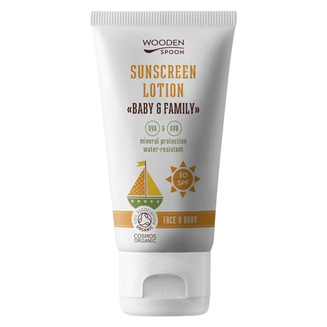 WOODENSPOON Opalovací tělové mléko v tubě Baby & Family SPF 30, 150 ml WOODEN SPOON