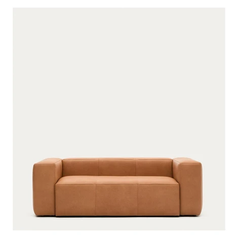Hnědá kožená pohovka 210 cm Blok – Kave Home