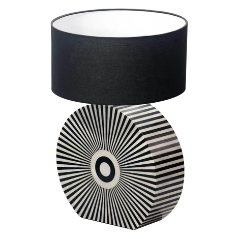 Estila Designová art deco stolní lampa Celia s podstavou s intarzií se vzorem paprsků v černé a 