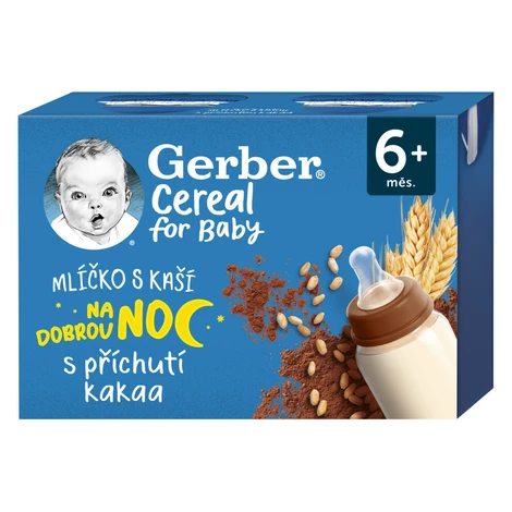 Gerber Cereal Mlíčko s kaší na dobrou noc s příchutí kakaa 2x200ml 6M+ NESTLÉ