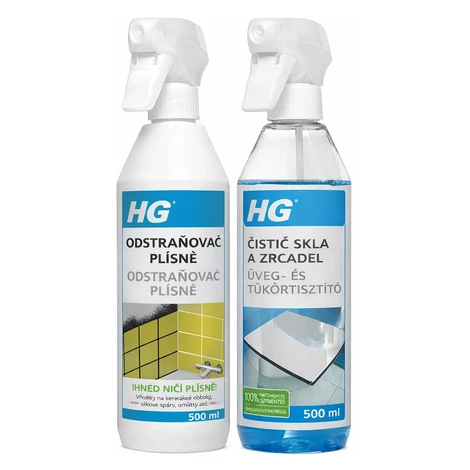 HG Odstraňovač plísně + čistič skla a zrcadel 2x500 ml