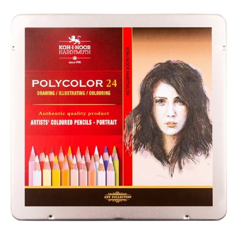 KOH-I-NOOR POLYCOLOR 3824/24 - umělecké pastelky portrét v plechovém pouzdře - 24 ks Kohinoor
