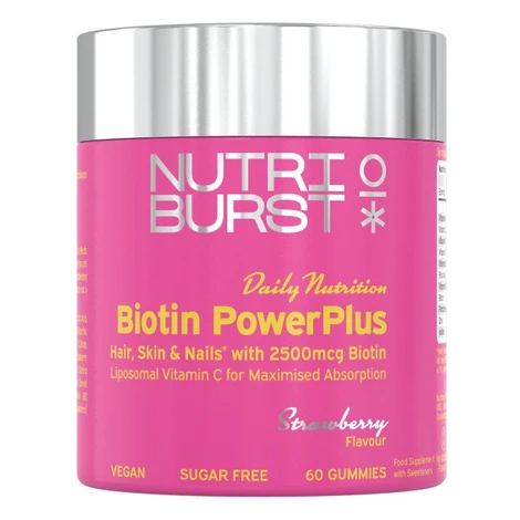 Nutriburst Biotin PowerPlus gummies pro vlasy, pleť a nehty 60 ks jahoda